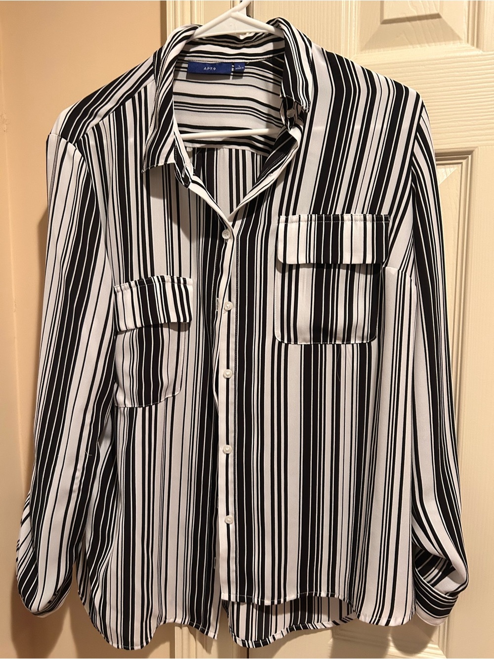 Apt. 9 Black and White Vertical Stripe Button-Front Blouse